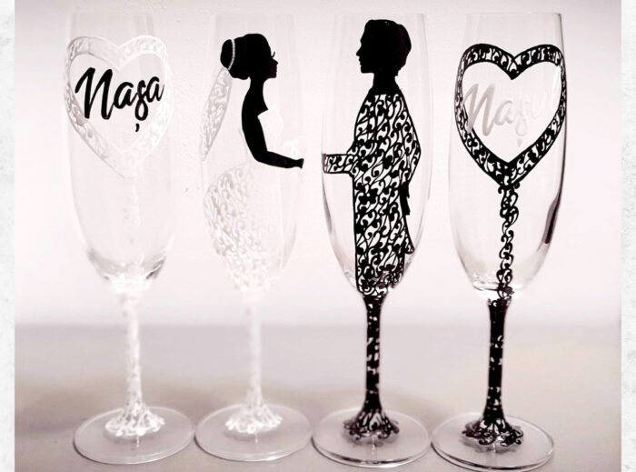 Godmother and Godfather wedding glasses Bride and groom weeding painted glasses