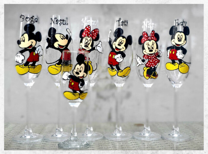 Baptism Mickey Mouse Disney Handpainted Glasses.