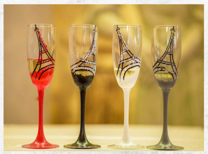 Paris wedding glass handpainted Turn Eiffel painted with abstract floral model
