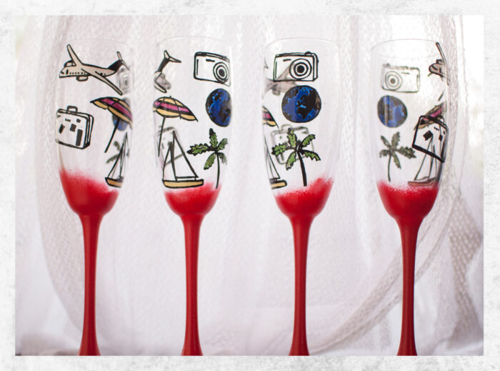 Suumer Holliday theme painted on champagne glasses