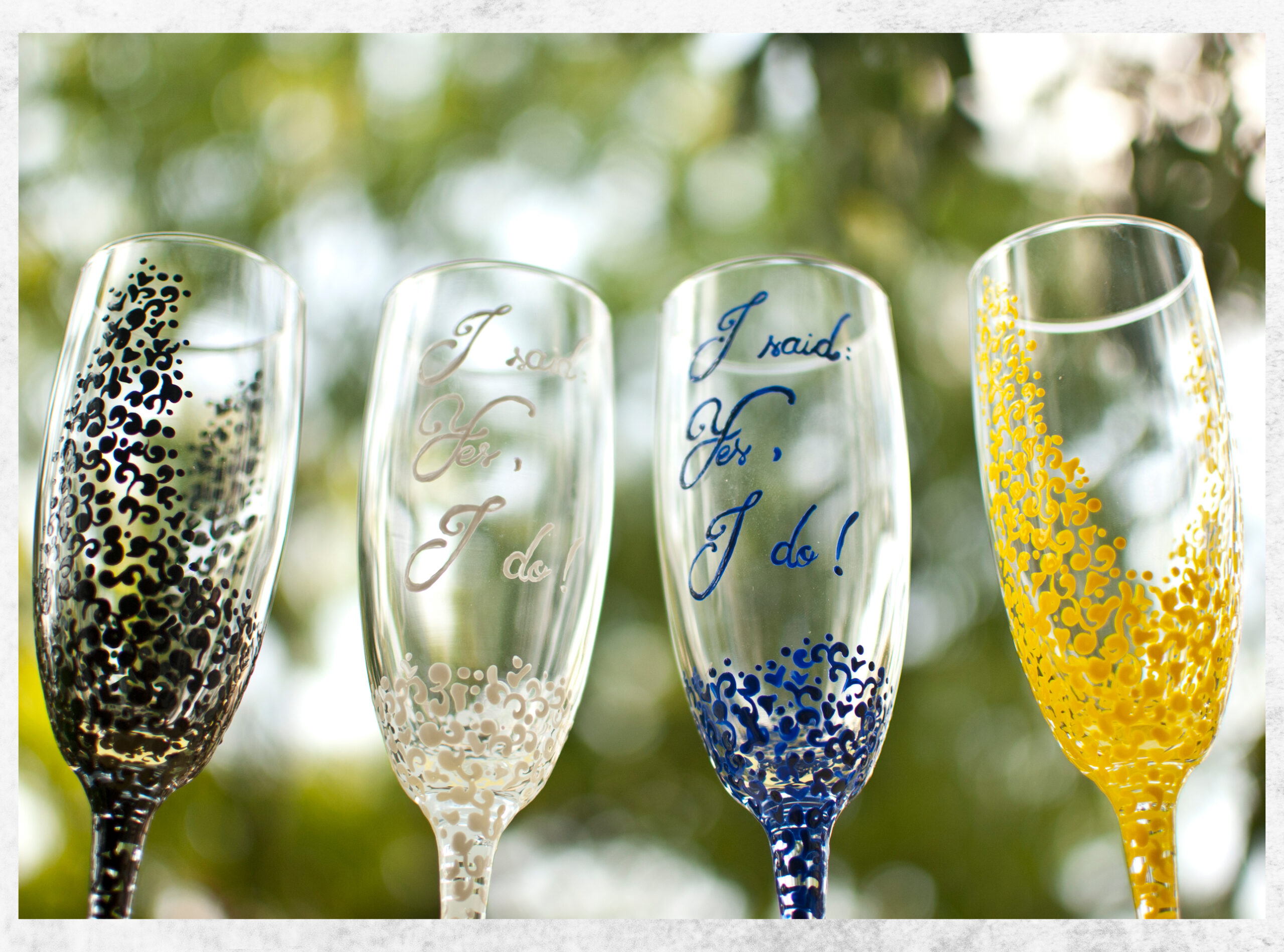 Yes I do wedding handpainted glasses yellow bluie black white colours personalized