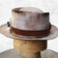 Custom handmade hat with vintage deciration , brown natural leather , handpainted and black stitches