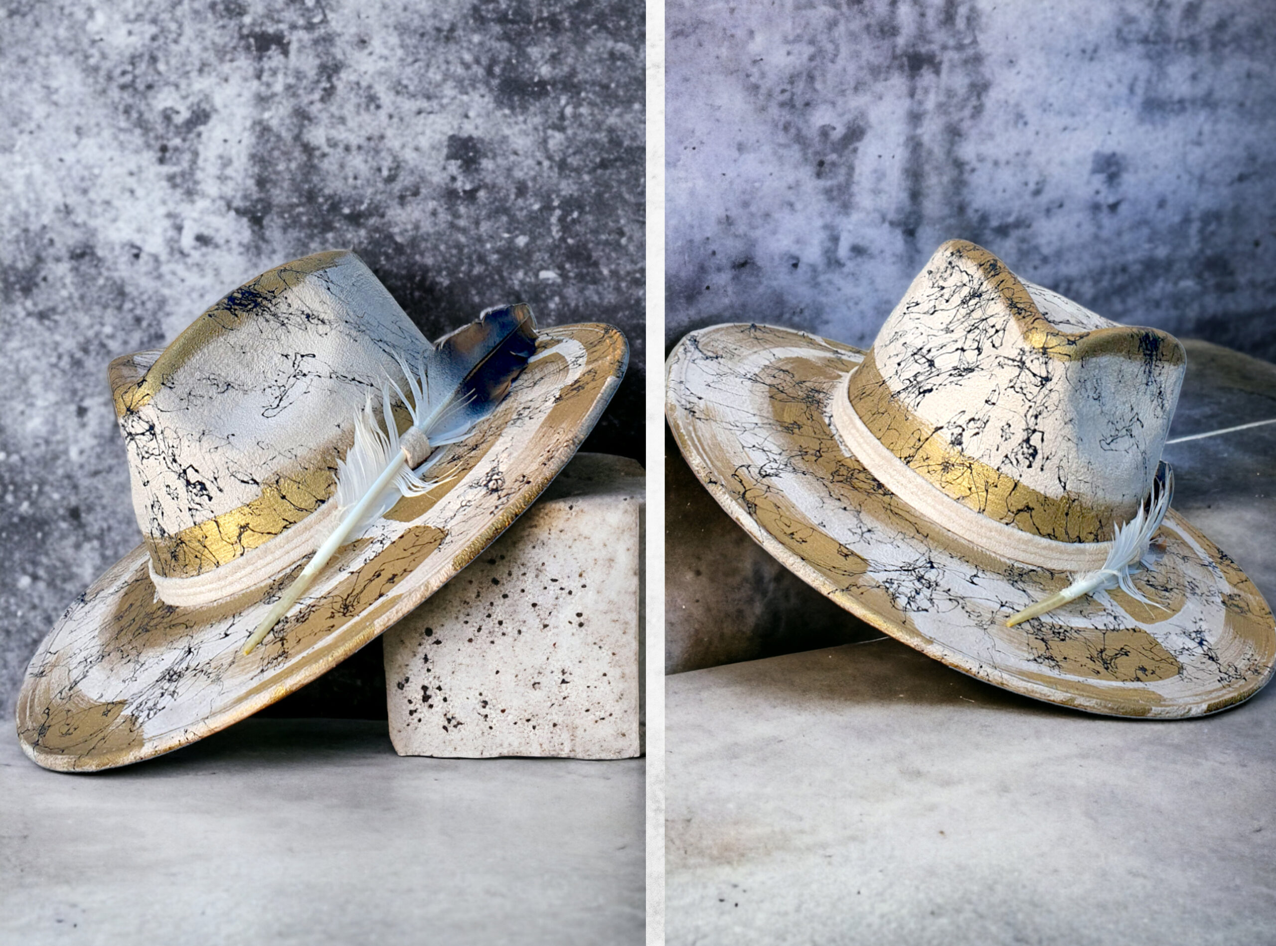 white hat personlaized with black and gold painting