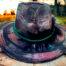 autumn hat- handpainted black hat in autumn colours, green red silver colours