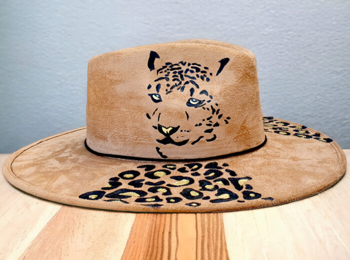 brown cappucino handmade painted tiger Hat, unique painting on a hat
