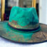 Turqouise Green Hat handpainted with gold Lace and black lace