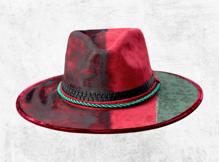 unique Burgundy Handpainted customized hat with green details