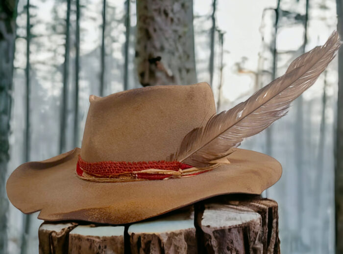 Indiana Jones hat with big feather brown beauty felt hat