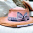 Pink burnt hat with denim decor felt hat natural wool heart crown