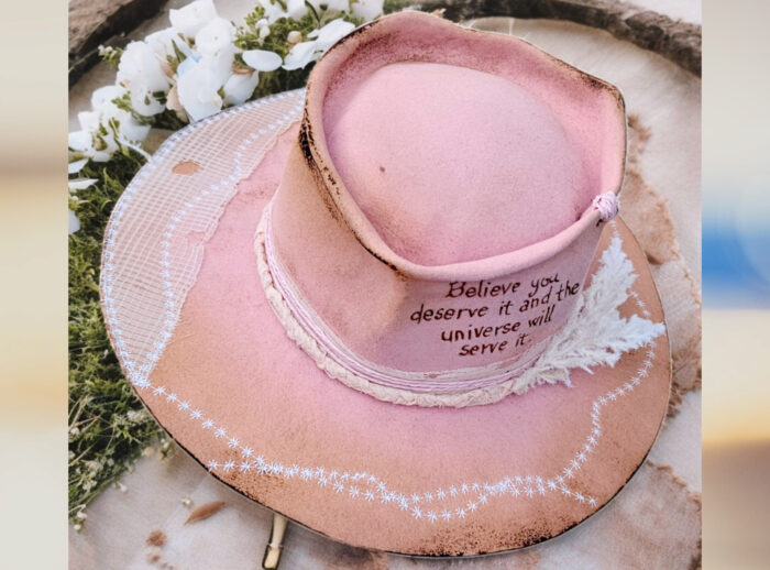 pink bridal hat with white flowers design wool hat felt hat unique concept