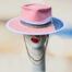 pink hat with jeand denim and gold chain felt hat natural wool