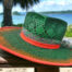 Green orange straw wisca summer hat handpainted heart crown