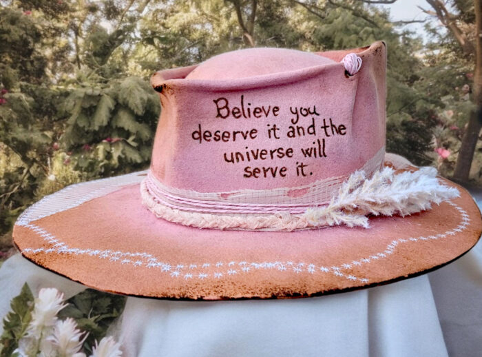 pink bridal hat with white flowers design wool hat felt hat unique concept