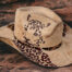 brown engraved tiger hat western unique hat