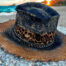 Brown gold black straw summer handpainted hat unique concept designer hat