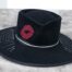 Handmade hat black felt hat with rhinestones and red lips rhinestones attached