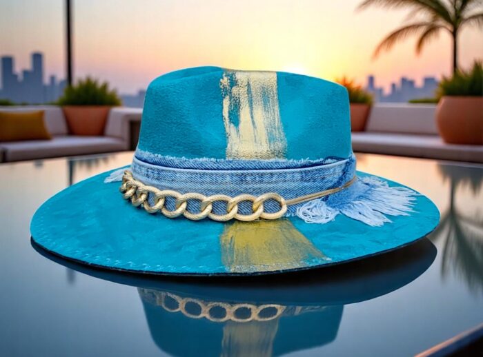 Turquoise- Gold Hat- ONE SIZE - Image 3