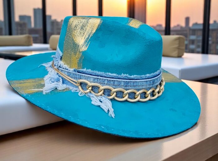 Turquoise- Gold Hat- ONE SIZE - Image 4