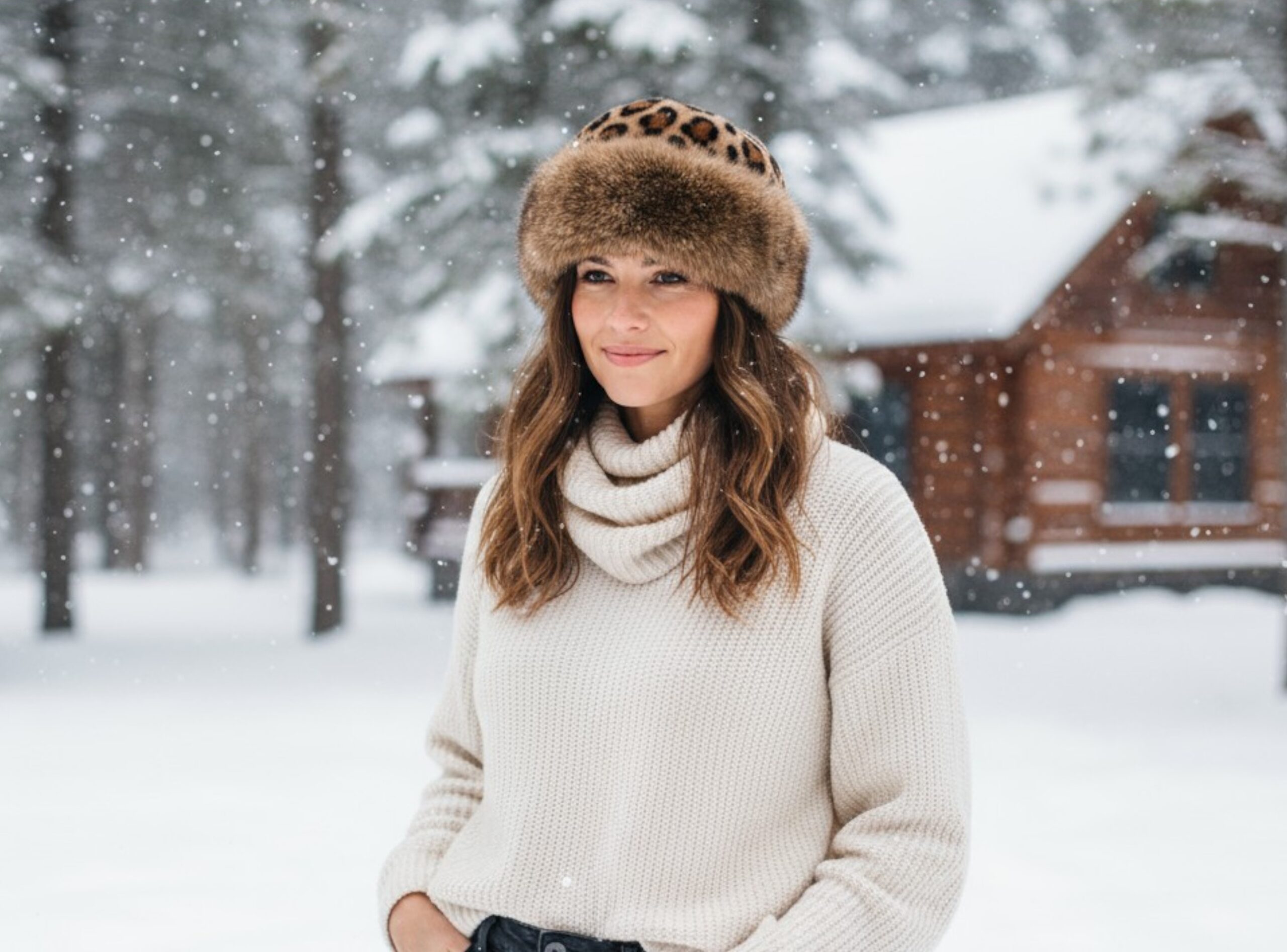 Cozy Leopard Fur Hat white - Image 12