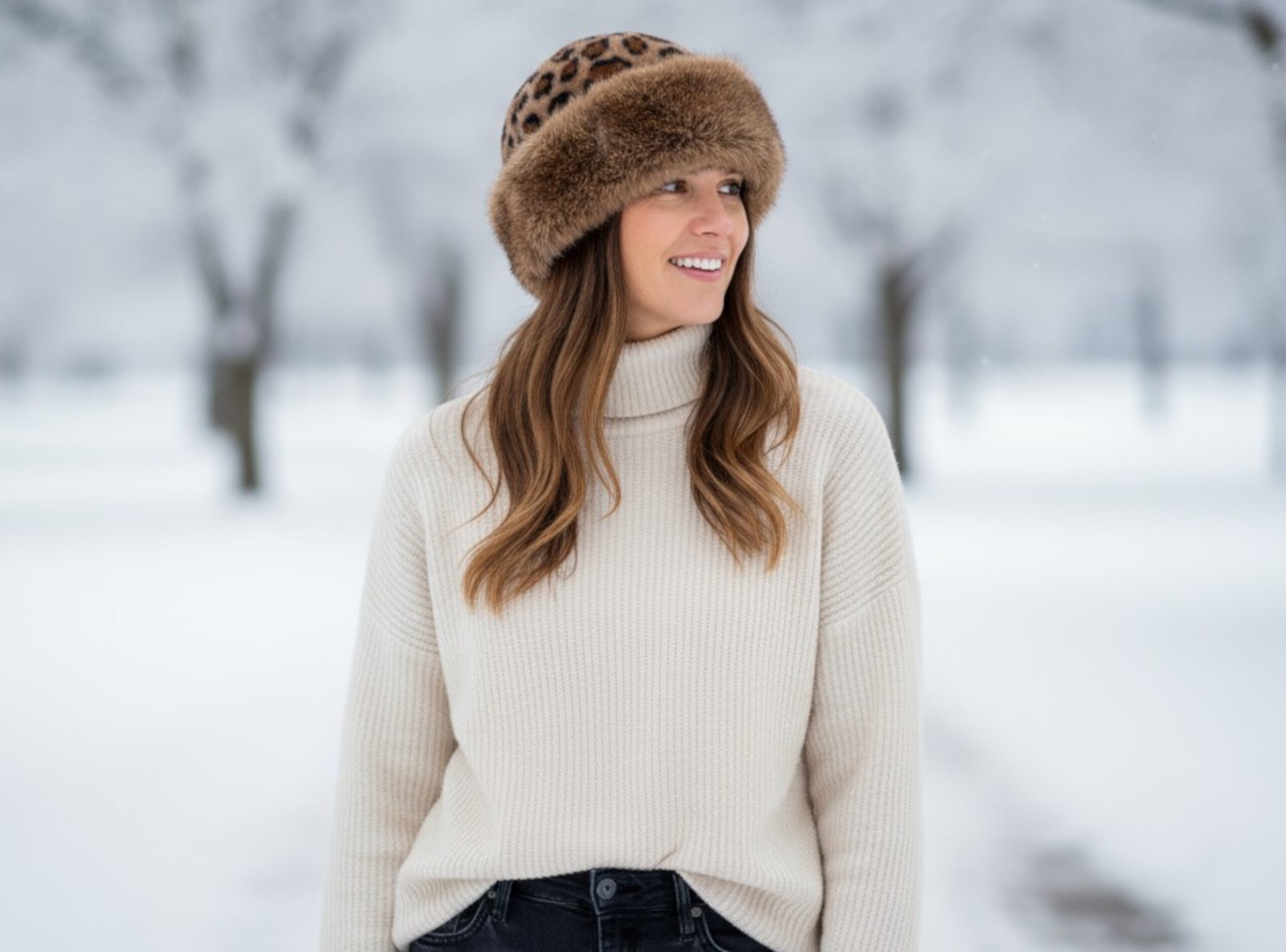 Cozy Leopard Fur Hat white - Image 11