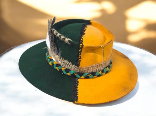 Half Yellow/Green Hat- 57.5-58 cm
